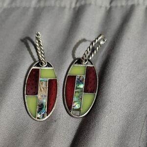 Vibrant Red and Green Mosaic Earrings